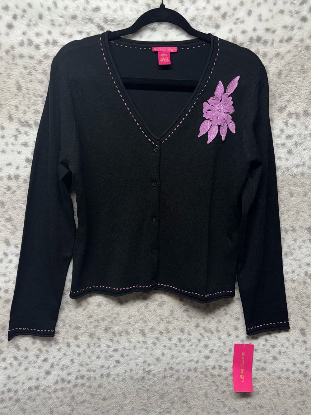 VINTAGE Y2K SUNNY LEIGH BLACK KNIT CARDIGAN